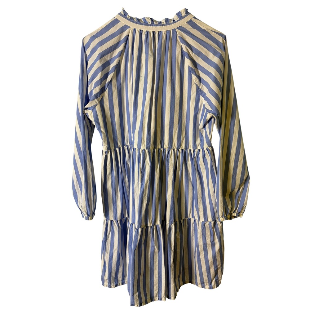 J Crew Womens Tiered Popover Dress Blue White Cotton Mini M Coastal Resort - Picture 4 of 7